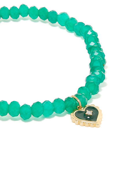 Gold & Enamel Mini Heart On Green Onyx